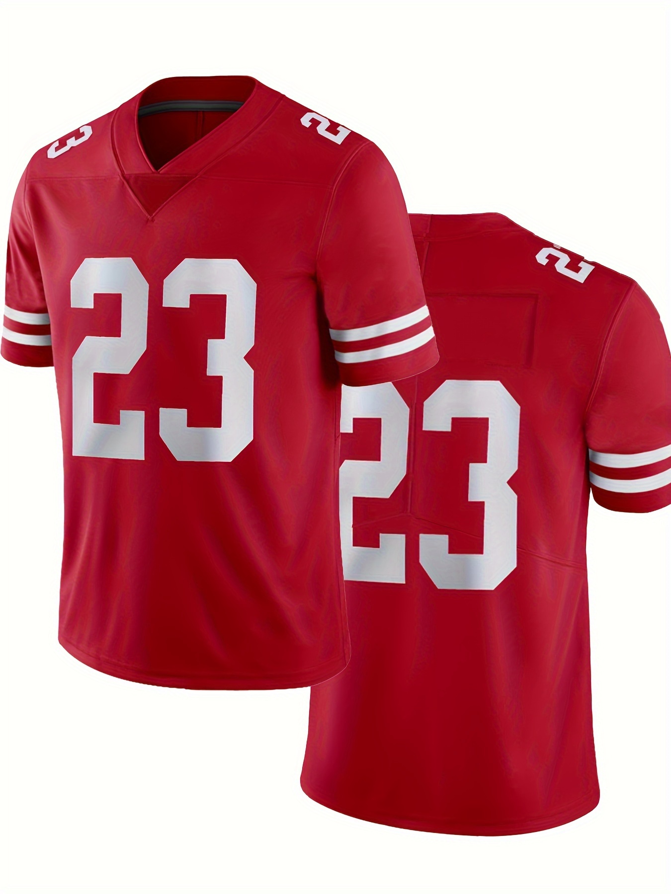 Camiseta De Fútbol Americano Roja Para Hombre Con Estampado Del #23: Cuello  En V, Bordado Clásico, Costuras Transpirables, Uniforme Deportivo De Rugby