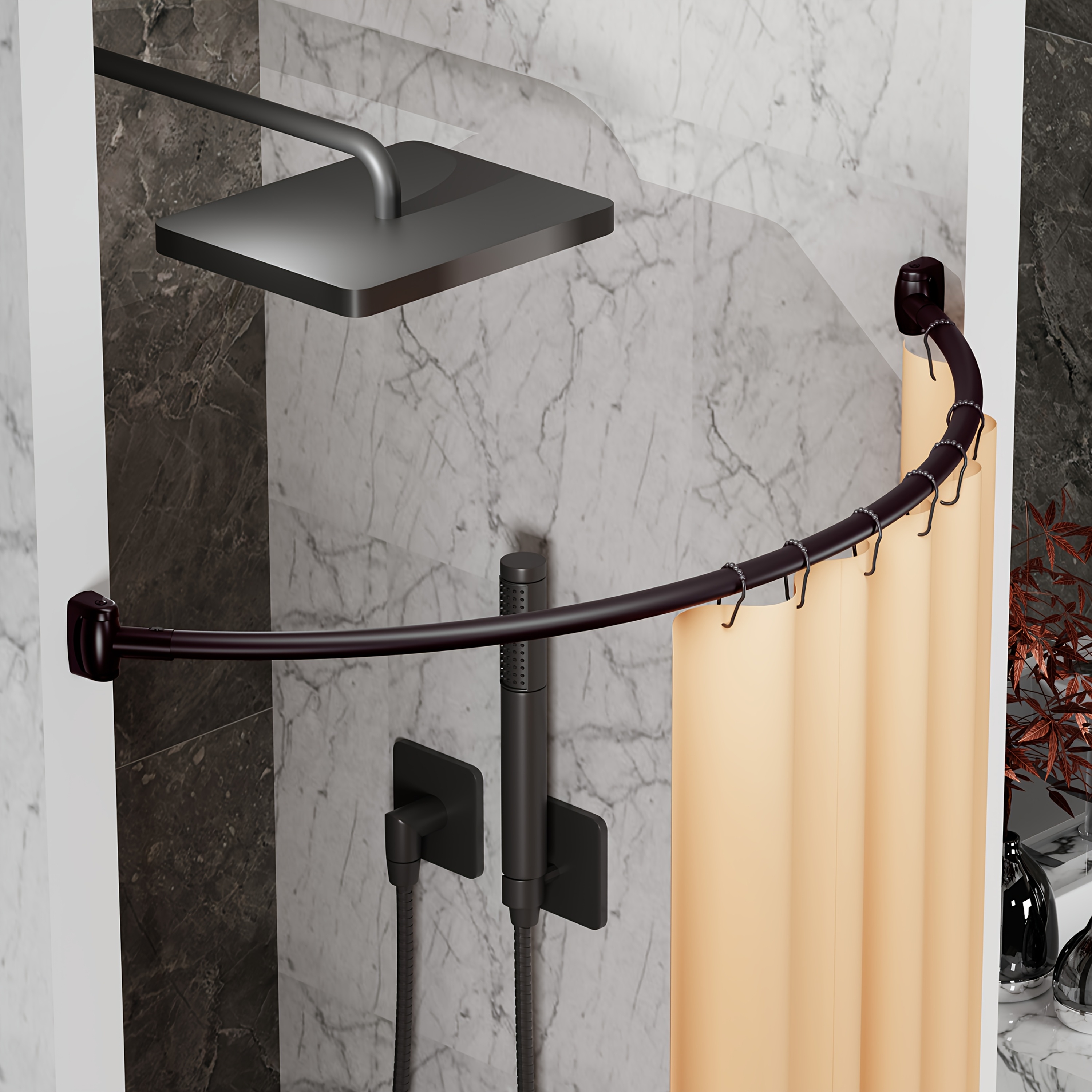 TEMU DYHOME Barre de rideau de douche incurvée à brosse 33-78 pouces, barre de douche réglable, barre de douche incurvée antirouille, barre de rideau