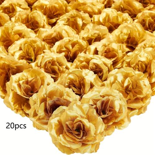 20 30pcs of golden rose artificial flowers in bulk 8cm stemless silk roses for decoration wedding artificial flower bouquets