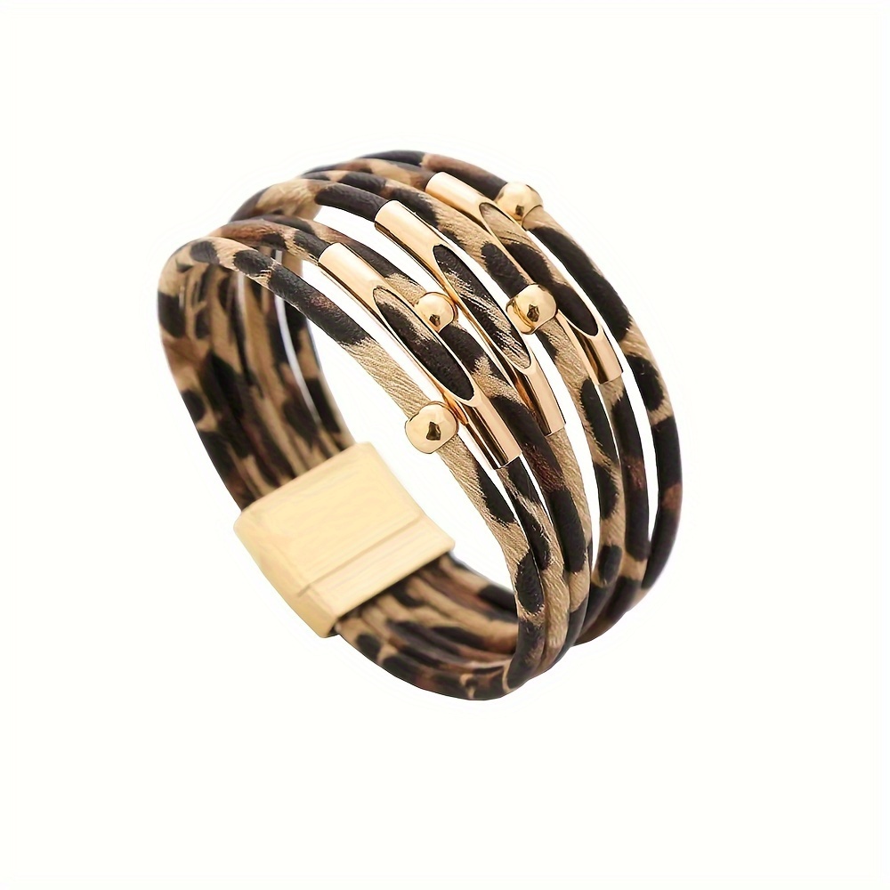 

Lady's Fashionable Leopard Print Pu Leather Bracelet With Plating - Perfect Gift For Breast Cancer Awareness Day Or Any Party!