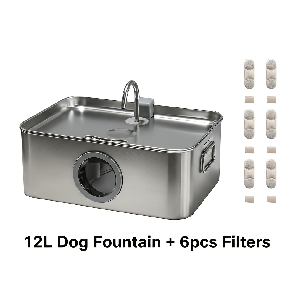 TEMU 12l/3. 2gal For Large Dog Water Fountain Stainless Steel, Pet Water Fountain For Large Dogs & With Water Level Window, Dry Burn Protection