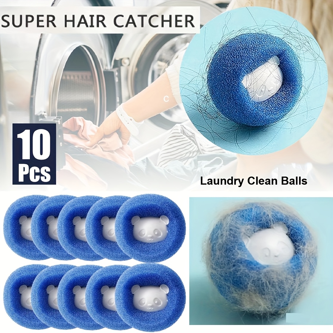 TEMU Premium 10-pack Laundry Washing Machine Stain Removing Clean Balls, Pet Grooming Hair Lint Remover Kits. For Front Loader And Top Loader Washing
