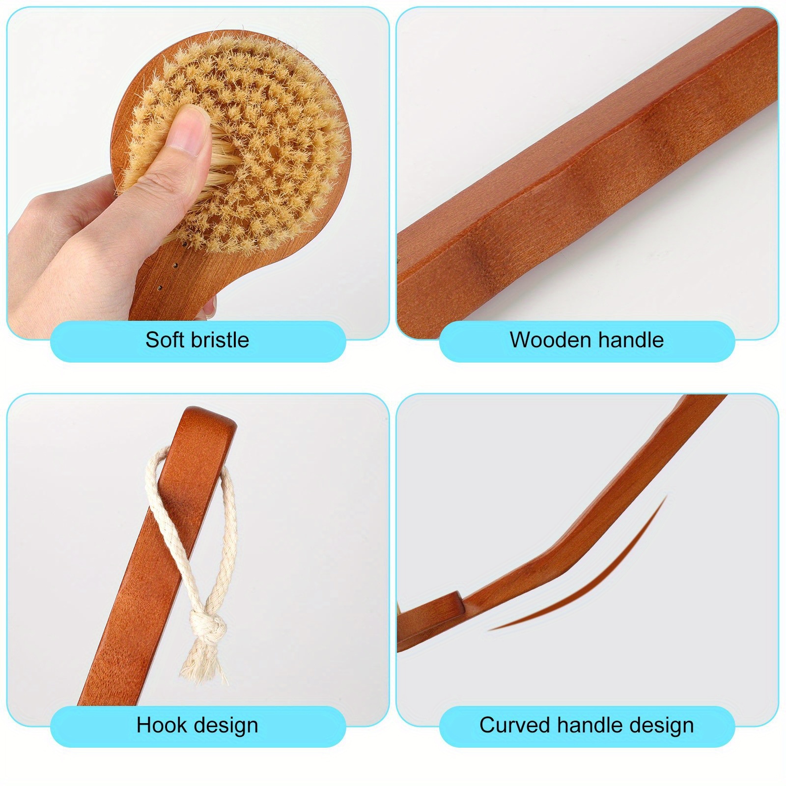 long handle bath brush with natural bamboo bristles slip resistant grip exfoliating body scrubber for back legs   reach areas gentle exfoliation   wet dry use     daily exfoliation decorative bathroom accessory   material durable construction Product details 1