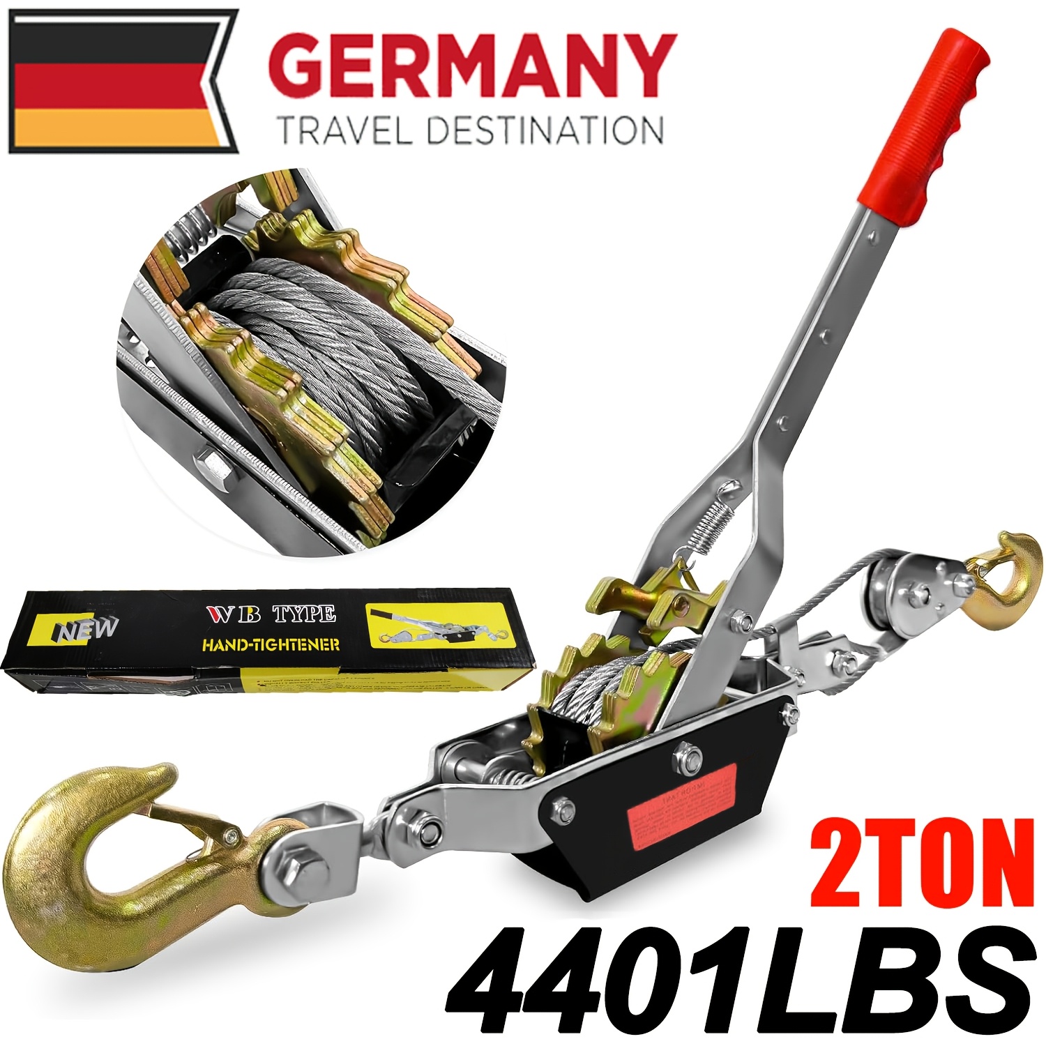 TEMU Come Along Winch Heavy Duty, 2.01 Ton (4401 Lbs), 6.56ft Steel Cable, , Come Along Tool With Dual Gears, Automotive Hoist Cable Puller For