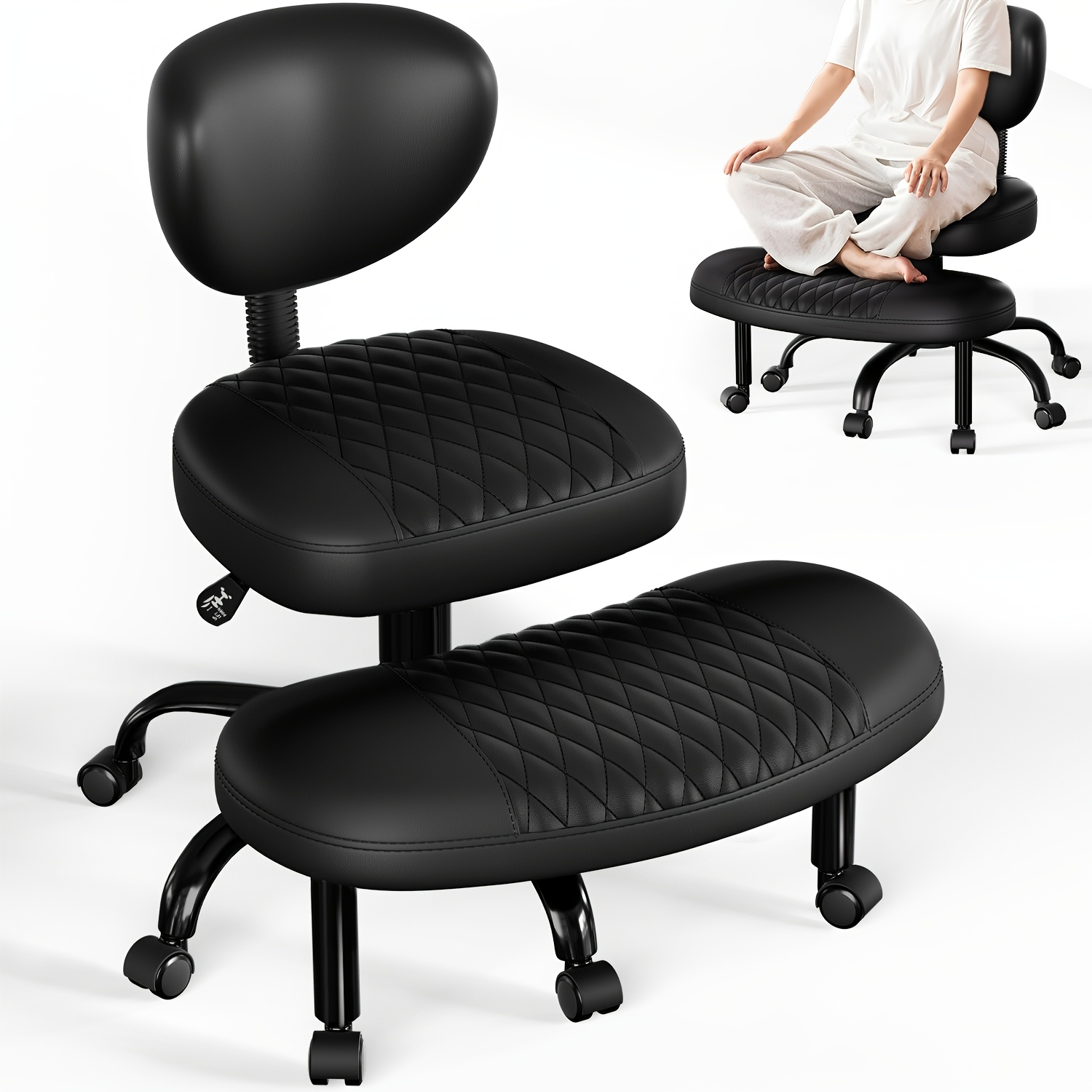 Image of Office Chair With Cross Legs, Ergonomic Kneeling Chair, Leg-crossing Chair 360 Degree Rotatable, Meditation Chair With Adjustable Height And Back Support
