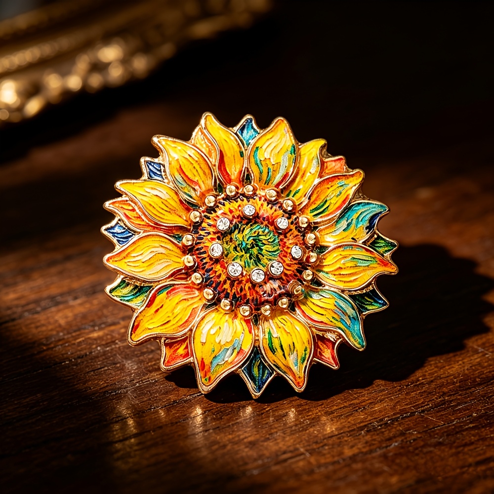 TEMU 1 Broche Van Gogh Strass Émail pour Hommes et Femmes, Style , Pin Fleurs Végétales, Convient pour Vêtements Manteau Costume, Accessoire Vêtement