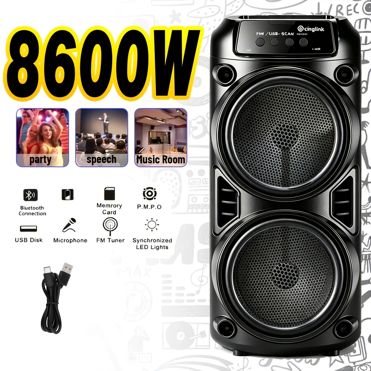 8000w Portable Outdoor Wireless Bluetooth Speaker Subwoofer Stereo Outdoor Supports Fm Radio, Led Colorful Lights With Microphone, Tf/fm Radio/usb/aux Suitable For And Travel