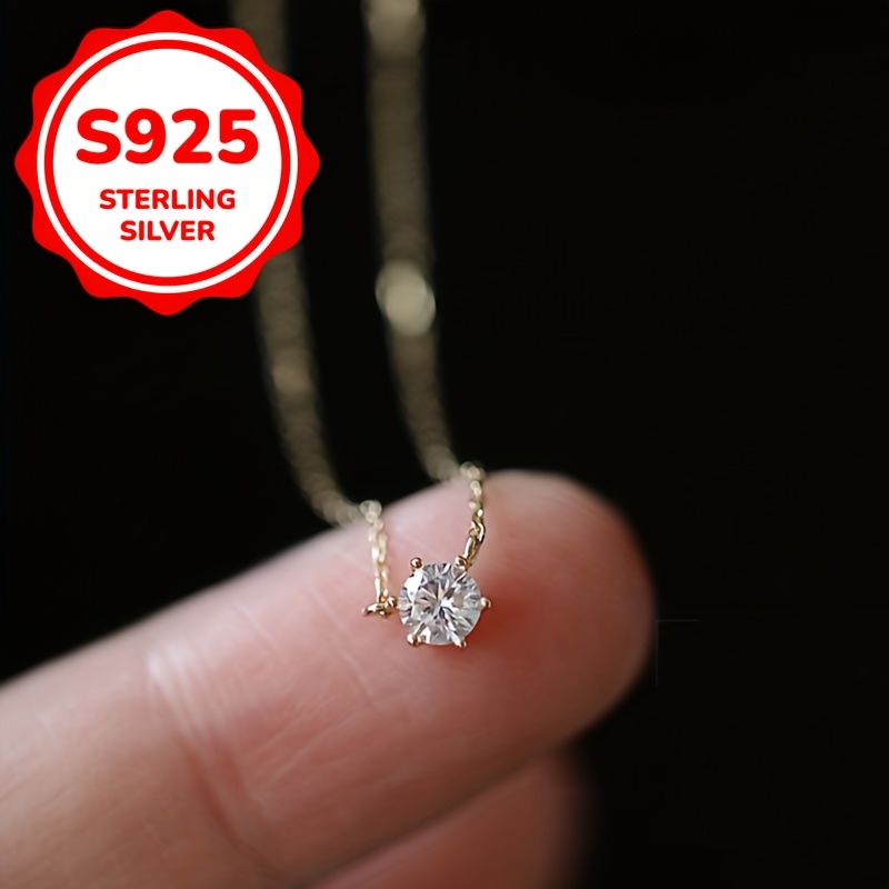 

Elegant 925 Sterling Silver Clavicle Chain Necklace With Geometric Pendant, Synthetic Cubic Zirconia, April Birthstone - Perfect Gift For Valentine's Day, Cute Necklace, Round, Minimalist