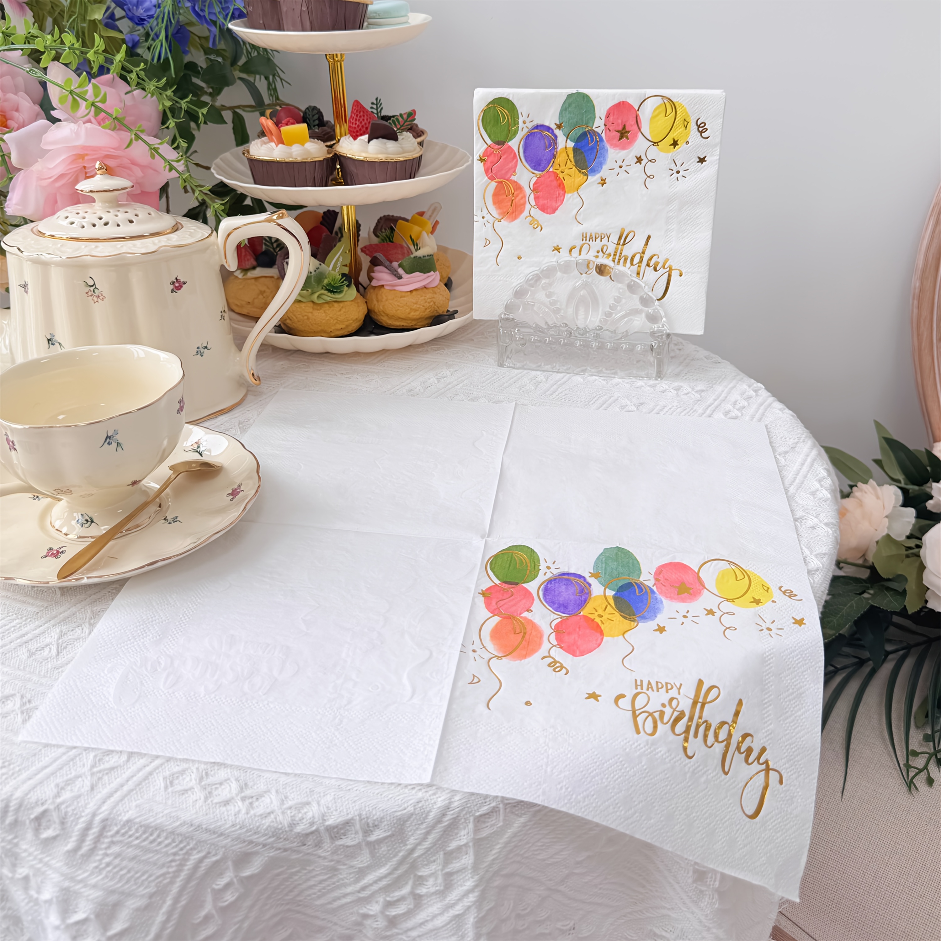 Image of A Set Of 16, Disposable Colorful Happy Birthday Napkins With , Measuring 13x13 Inches, Perfect For Birthday Party Decorations And Restaurant Supplies For Halloween、christmas