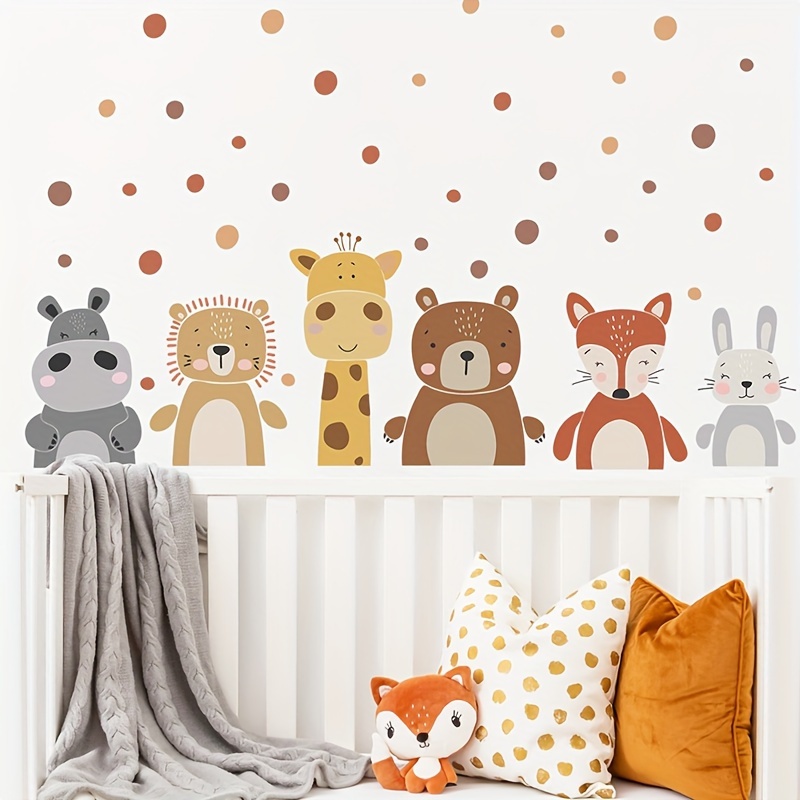 

2 Sheets Vinyl Cartoon Animal Wall Stickers - Lion, Giraffe, Bear, Rabbit - Self-adhesive, Removable Decals For Bedroom, Living Room, Entryway - Glossy Finish, Irregular Shape - Home Decor
