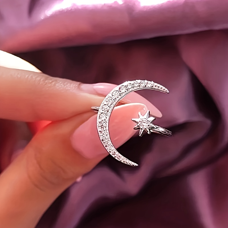 Moon & Sun Cuff Ring with Rhinestone Accents