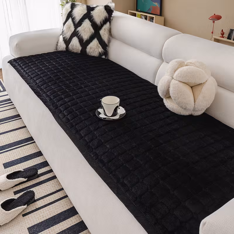 a 1pc thick quilted flannel sofa cover handcrafted in a modern minimalist style with a matching wide border design this plush non slip sofa cushion friendly and scratch resistant machine washable suitable for Product details 17