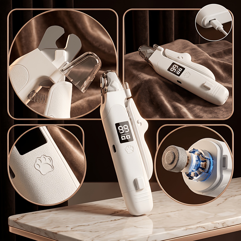 TEMU 1pc Pet Nail Clipper, Dog Electric Nail Grinder, 2pcs Led Lights With Usb Rechargeable, Cat Nail Clippers, Suitable For Large, Medium And Small
