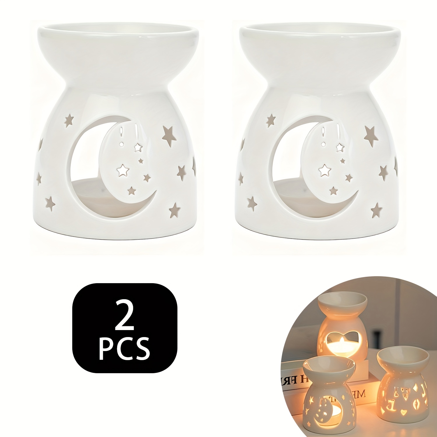 [Elegante Teelichterhalter] 2 Stück Elegante Weiße Keramik Teelichter - Herzförmiger *-Diffusor, Ätherisches Öl Brenner und Wachsmelzer für Zuhause, Büro, Hochzeit oder Valentinstagsdeko
