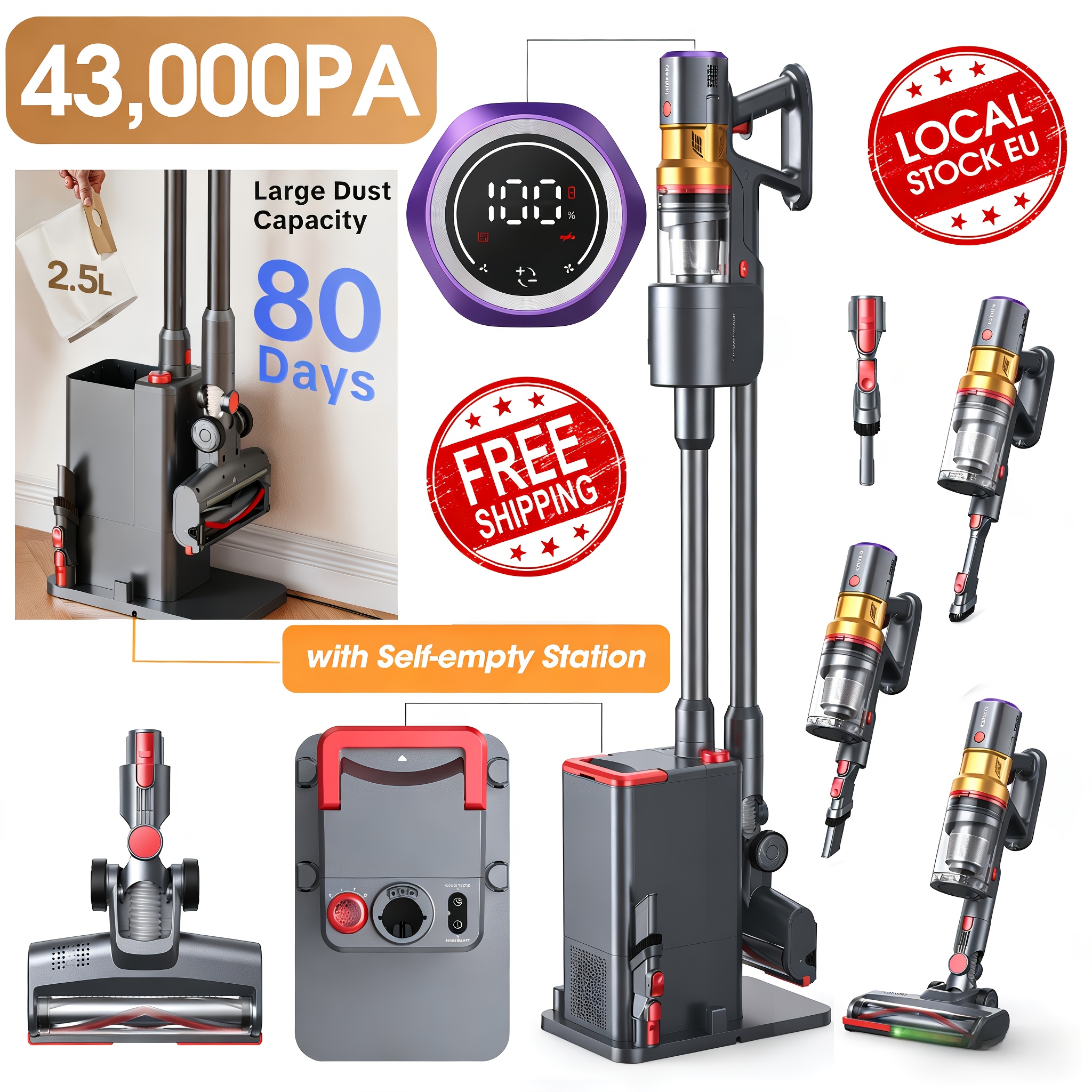 Image of Lubluelu , 43000pa/60min Cordless Vacuum Cleaner, Cordless Vacuum, Powerful With Led Display/anti- Brush, Detachable Battery, Lightweight, Large Dust Cup Ideal For Pet Hair, Floor, Carpet
