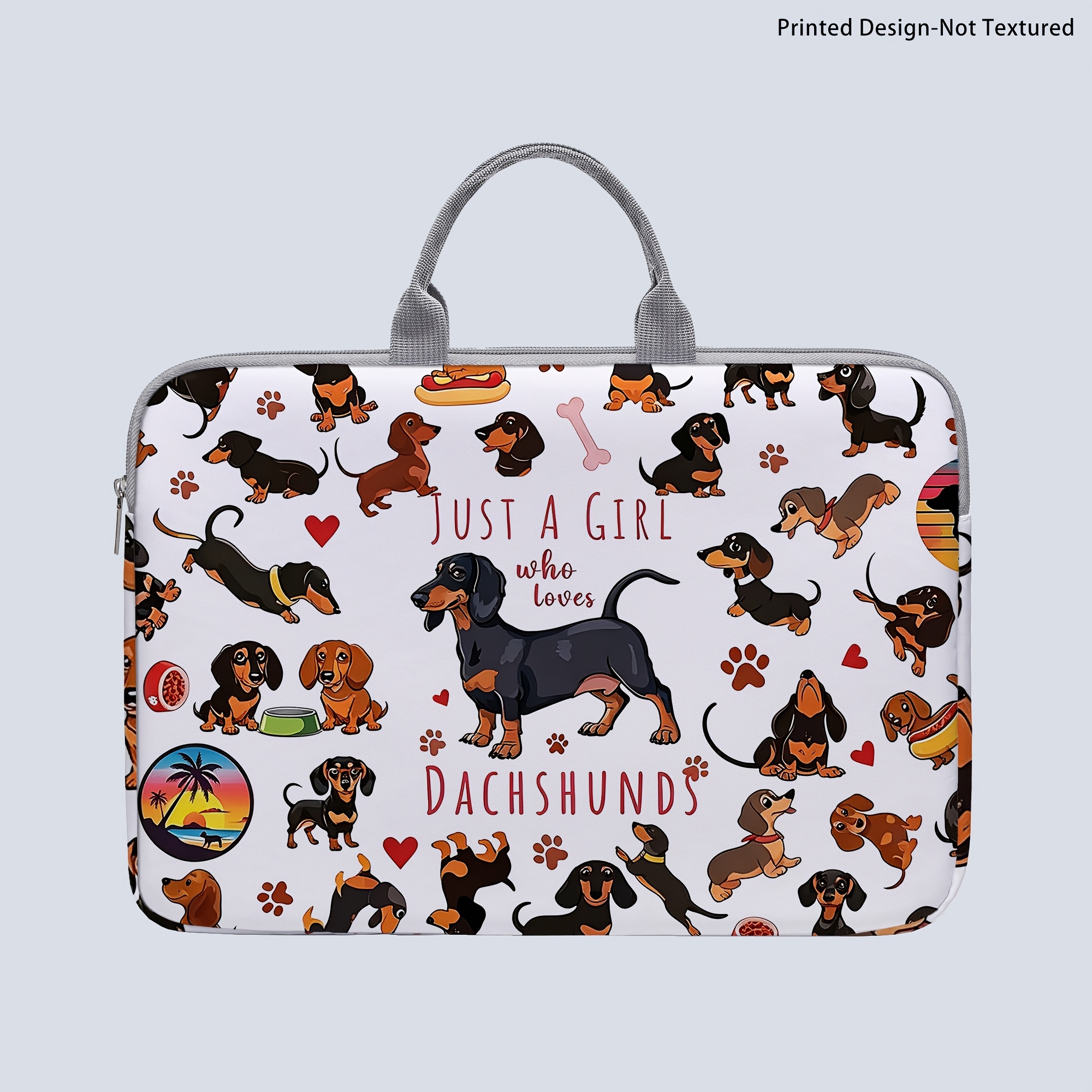 TEMU [printed Design-not Textured] 1pc Laptop Bag, Laptop Bag With A Dachshund Print, Briefcase-style Fabric Bag, Suitable For 14-inch Laptops, Soft