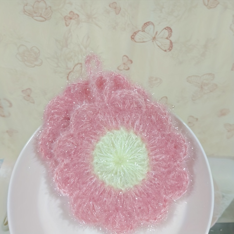 TEMU 12-pack Flower Dish Cloths, Stylish Non-scratch Pot Scrubbers, Kitchen Cleaning Towels