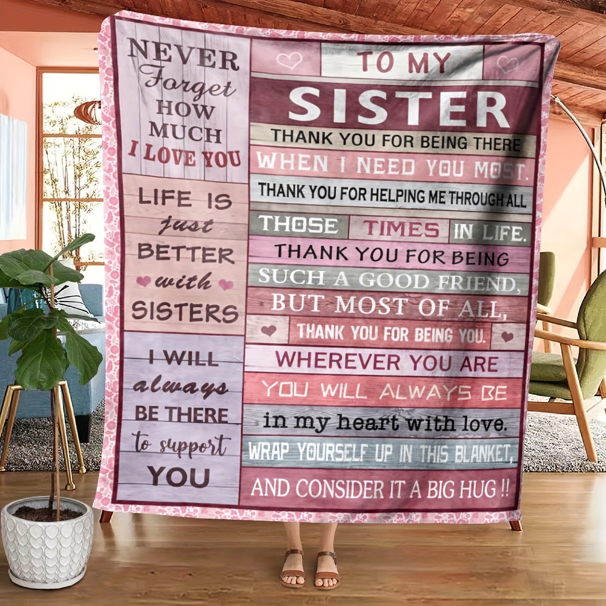 

Vintage-inspired Sister Appreciation Flannel Throw Blanket, Heartfelt Sentiment Pattern, Cozy All-season Knitted Wrap With Inspirational Message, Perfect Gift For Sibling Bonding