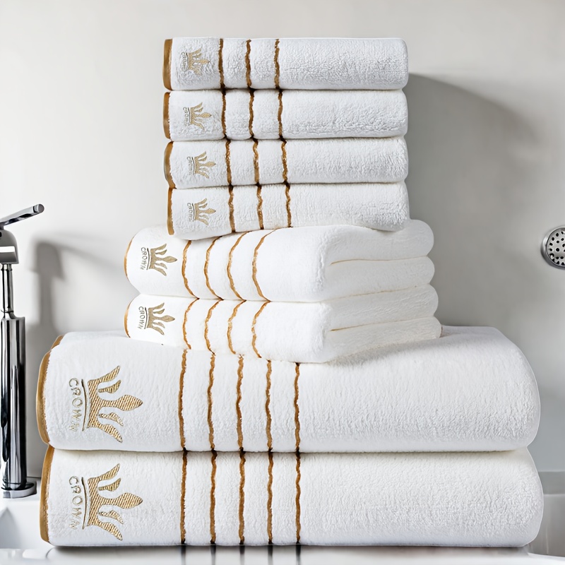 TEMU 8pcs Super Bath Towel Set, Crown Embroidery, 2 Bath Towels 70 X 140cm, 2 Hand Towels 42 X 70 Cm, 4 Washcloths 34 X 34cm, Quick-drying,