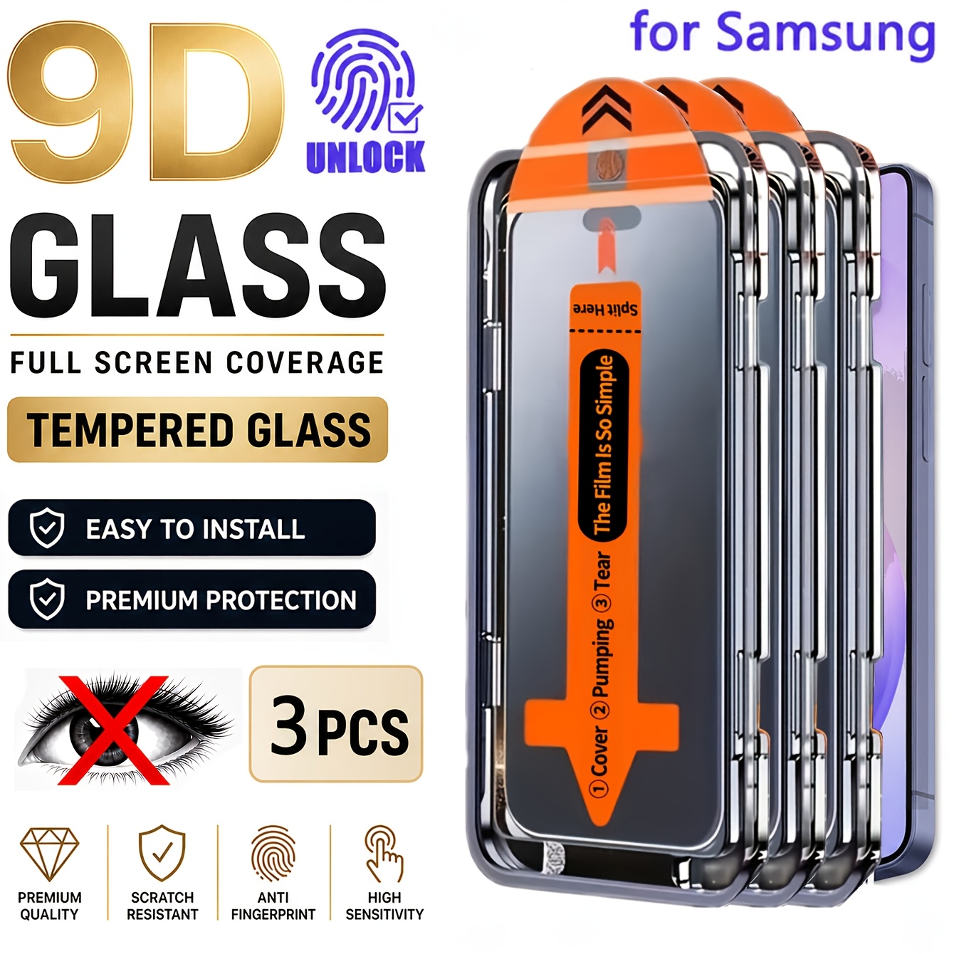 TEMU Pantalla de privacidad de cobertura total de 3 piezas con kit de instalación y kit de autoalineación, compatible con for Samsung Galaxy S26