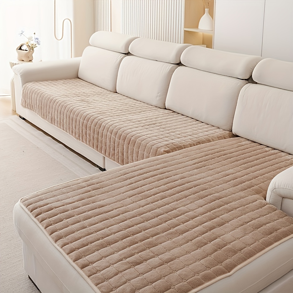 TEMU 2pcs Quilted Design Thick Plush Sofa Cushion Cover - Anti Slip, Machine Washable, Soft Plush Fabric, Suitable For 2-4 Seats And Combination Sofa