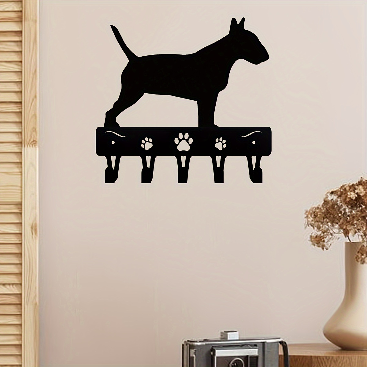 

Bull Terrier Metal Key Holder & Leash Hanger With 5 Hooks - Rustic Style Universal Holiday Wall-mounted Coat Rack