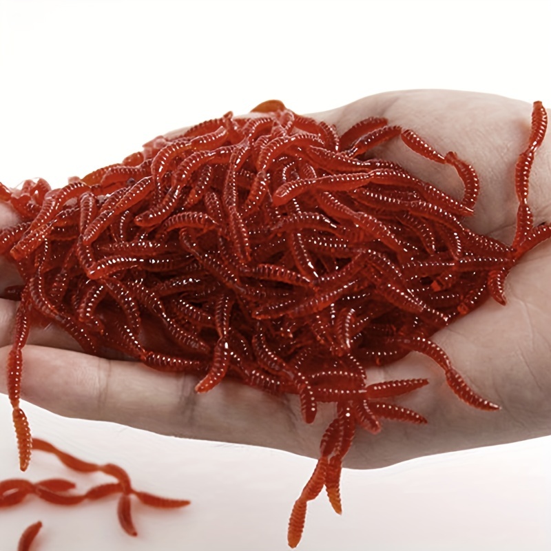 

200 Red Earthworms With Fishy 6cm Simulated Red Soft Worms, Artificial Rubber Fishy Lifelike Bait
