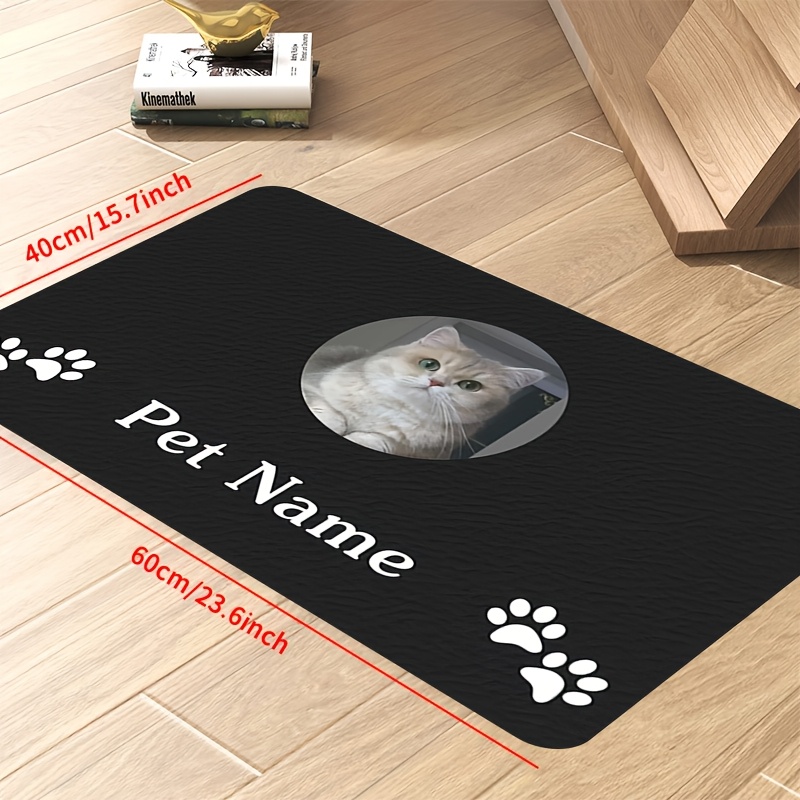 TEMU Personalized Feeding Mat With Pet's Photo & Name - Custom Pet Food & Water Bowl Placemat With Soft - Non-slip & Absorbent - Easy To Clean &