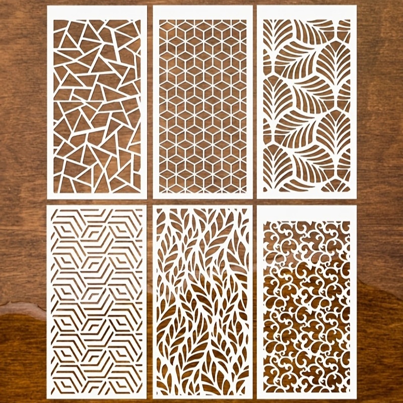 6pcs Large Reusable Plastic Stencil Set, Suitable For Borders, Rock Art, Wood, Canvas, And Fabric Crafts - Ivory