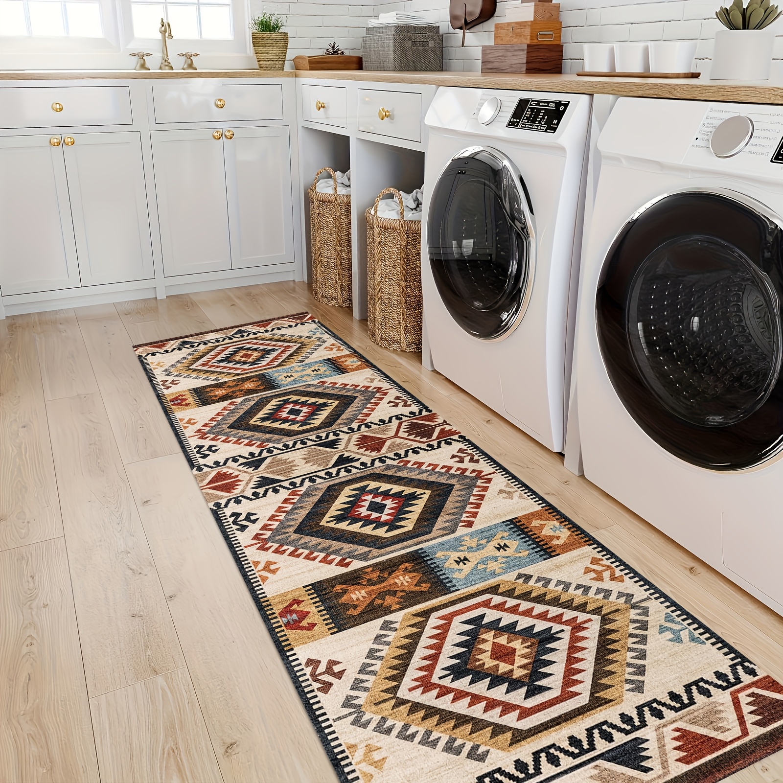 1pc Bohemian Ethnic Style Long Runner Rug, Runner Mat, Washable, For Hallway, Bedroom, Entrance, Laundry Room, Porch, Kitchen And Bathroom, Living Room, Multifunctional Home Decor Carpet