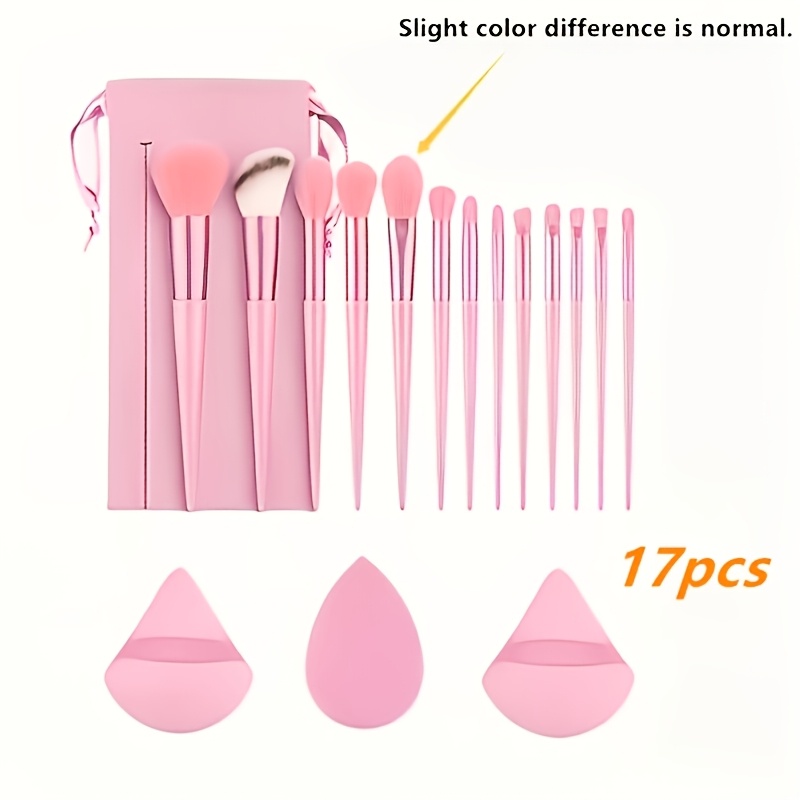 TEMU 17pcs Full Set Makeup Kit With 13pcs Makeup Brushes And Multi-styles Makeup Sponges, Suitable For Bb Cream, Cream, Concealer, Highlighter,