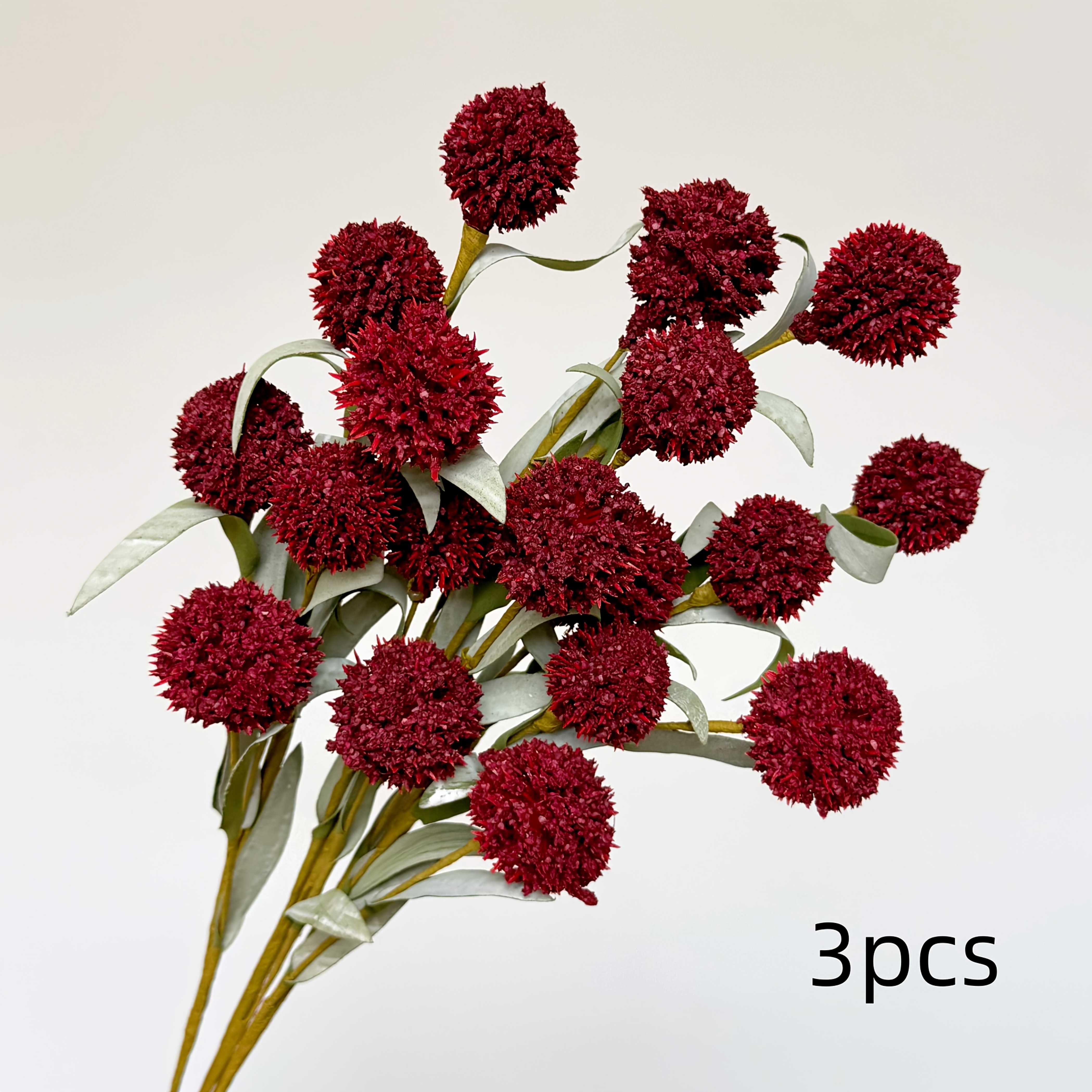 TEMU Autumn Artificial Flowers, Burgundy Fake Dandelion Hydrangea Stems, Hand-twisted Flower Branches For Decor, Autumn Thanksgiving Decoration,