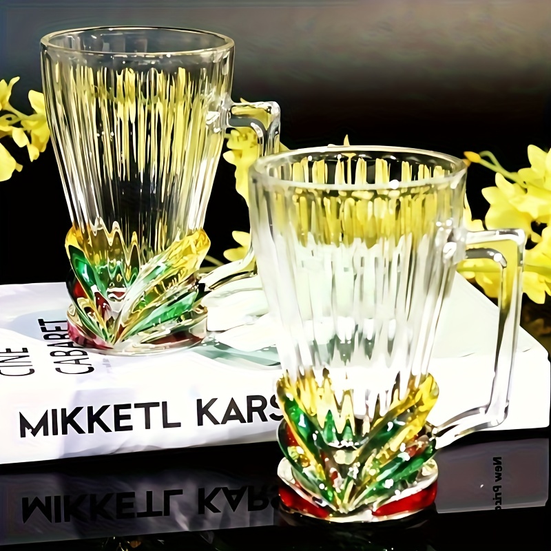 2pcss, Lattice Painted Glass 2pcs Set, Elegant Design, Suitable For Juice, Beverages, Beer, And Cups For Parties