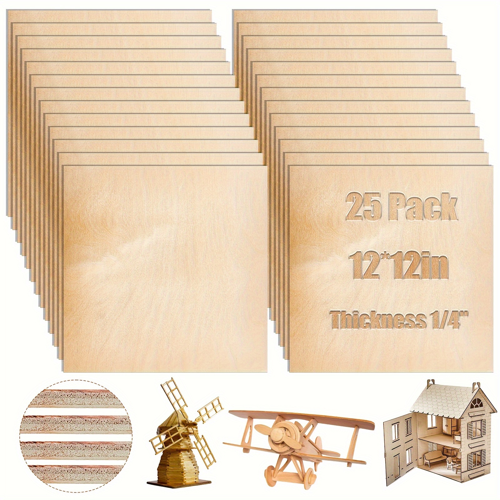 

25 Pcs Birch Plywood, 6 Mm 1/4'' X 12'' X 12'' Birch Unfinished Wood Blank Craft Wood For Laser Cutting Birch Sheets For Diy Cnc Cutting Wood Burning Painting Engraving