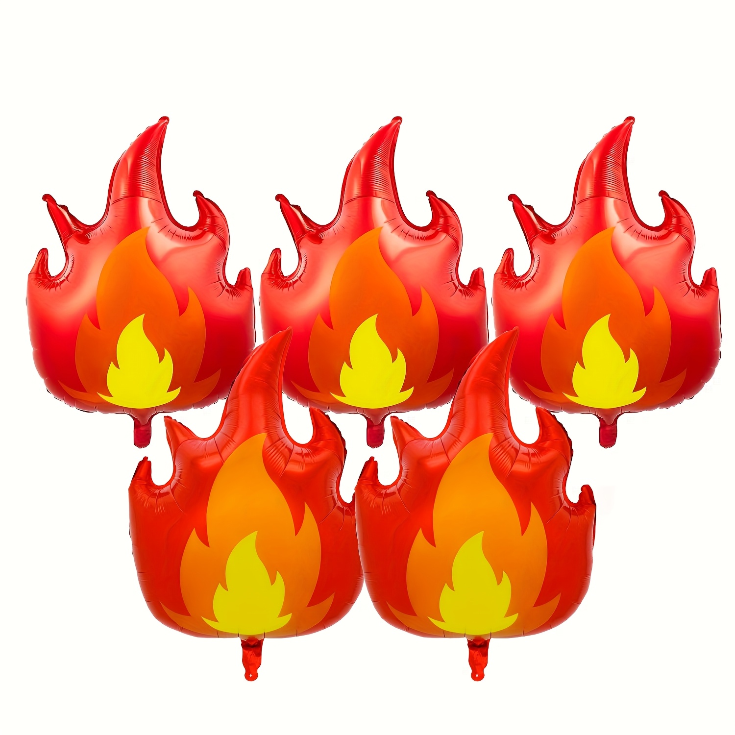 Image of Set Of 5 76.2-cm Flame-shaped Balloons - Vibrant Red And Yellow Foil Decorations, Perfect For Firefighter-themed Parties, Fire Truck Birthday Celebrations, And Emergency-themed Events
