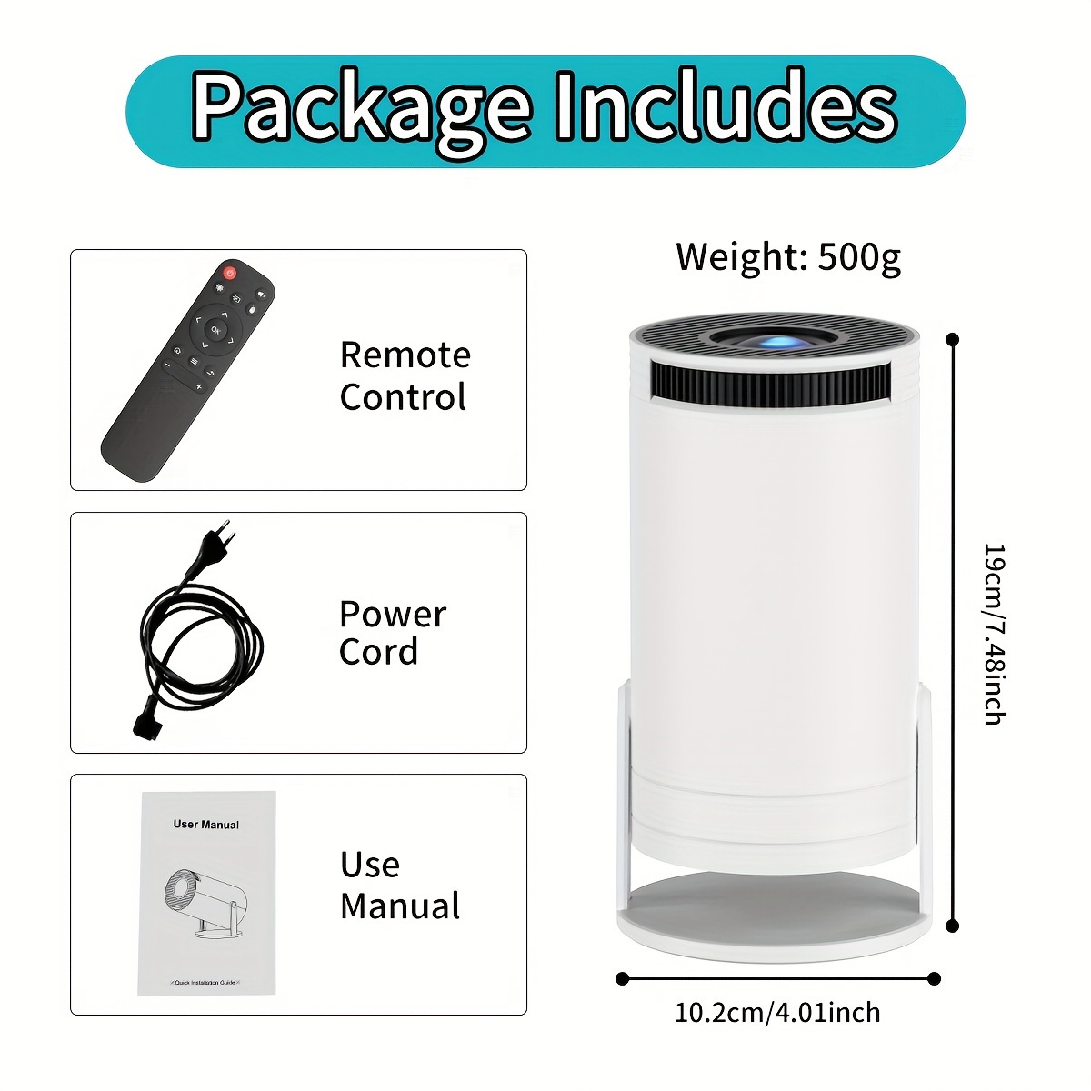 מקרן חכם מיני xya - 4k, תיקון אוטומטי, סיבוב °, wifi6 & wireless5.2, נייד לשימוש בבית ובמשרד, תואם לסמארטפונים/מחשבים ניידים/טלוויזיות hdtv פרטים 6