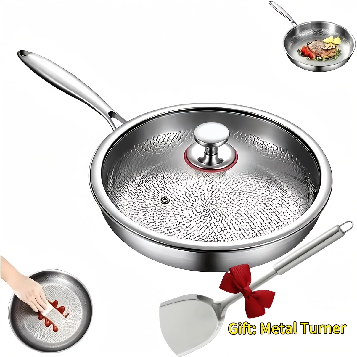 TEMU 2026 Hot Selling New Titanium Frying Pan Texture With Lid And Spatula Gift, Upgraded Version Of Non-coated Titanium Pot, Matching Heat-resistant