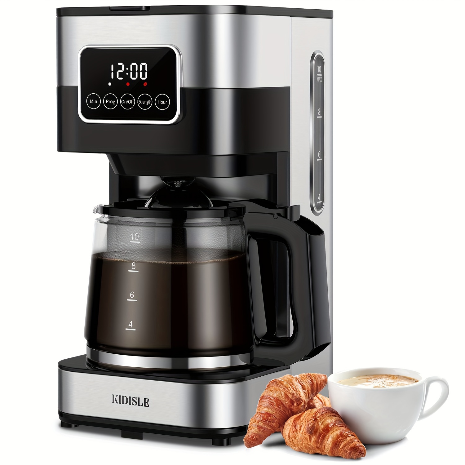 

10-cup Programmable Drip Coffee Maker With Touch-screen, Pause & Serve, Stainless Steel, Black.