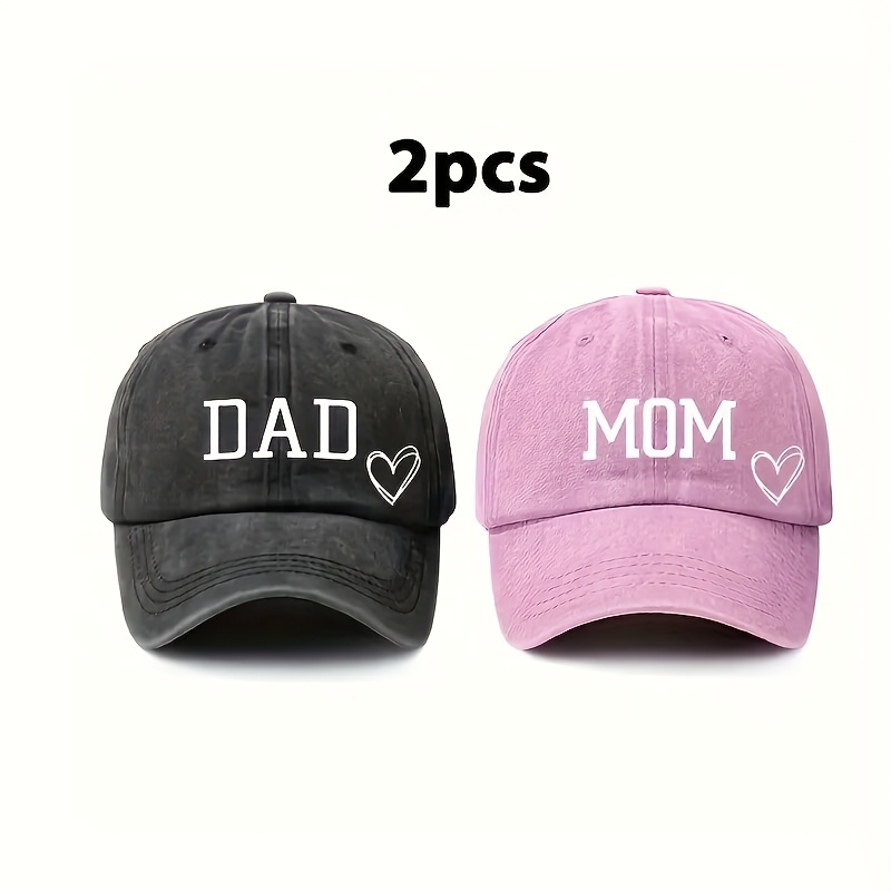 TEMU 2pcs Pack Dad   Mom Love Letter Print Baseball Caps - Buy 1 Get 1 Free Adjustable Trucker Hats Suitable For Sports, Camping, Fishing - Matching