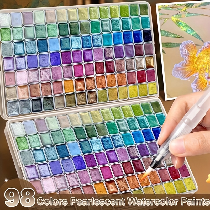 98-Color Solid Opaque Pigment Set for Art Students, Portable Watercolor Tool
