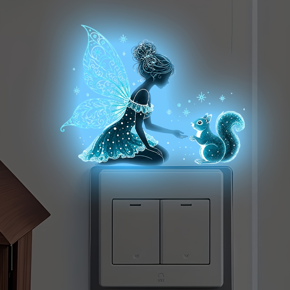 TEMU 1pc -the-dark Elf Squirrel Switch Wall Sticker, Pvc Luminous Self-adhesive Artistic Decal, Forest Fairy Starlight Home Switch Decorative Sticker