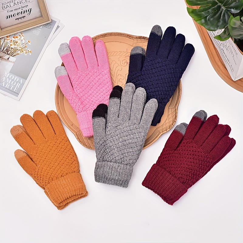 

4 Pairs Touchscreen Compatible Knitted Wool Blend Winter Warm Gloves With Thermal Fleece Lining For Cold Weather Outdoor Activities