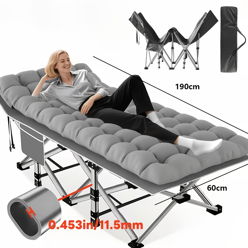 New Heavy-Duty 199.58KG Capacity Portable Folding Adult Camping Bed with Mattress And Side Pockets - Lightweight And Sturdy Frame, Suitable for Camping, Fishing, Home, Office, Travel, Picnic (Grey), Family Bed, Compact Design, Large Capacity