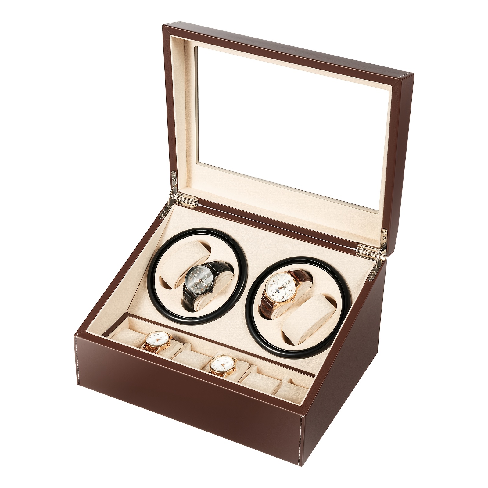 TEMU Custodia per orologi a carica 4+6 Compartimenti, Custodia rettangolare per orologi da scrivania, Senza Batteria