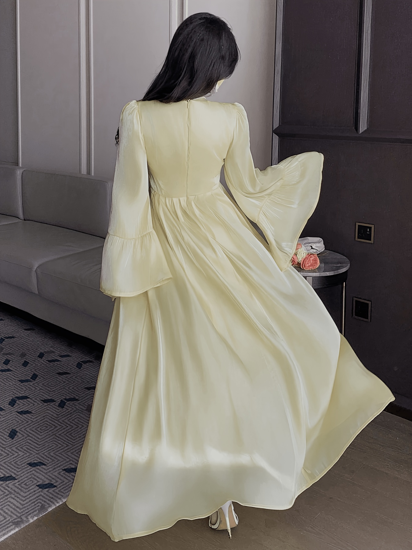 wy260306061 elegant style yellow satin long dress womens - Temu Oman