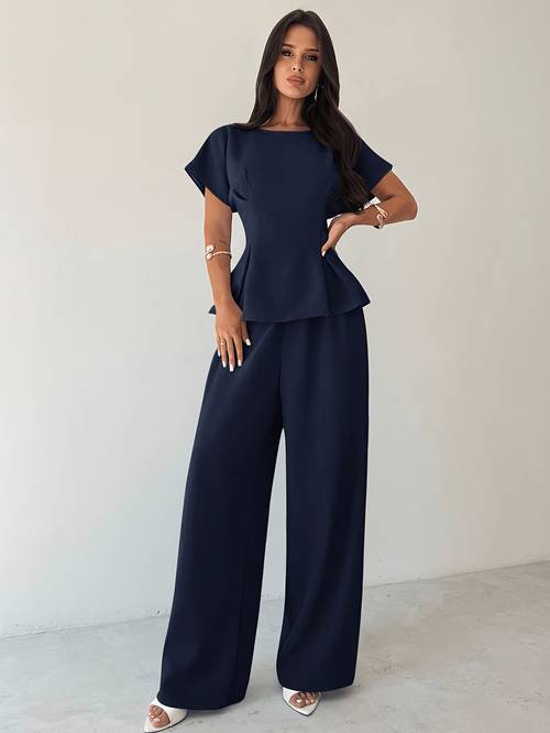 sommerliches, neues, elegantes, lässiges, alltagsfertiges, vielseitiges damen-set für pendeln, urlaub, abschlussfeier, retro-style, bestehend aus einem kurzen, ärmellosen, schulterfreien hemd mit rundhalsausschnitt und x-regular-schnitt sowie einer hose mit weitem bein, lehrer-outfit, damen-bürokleidung