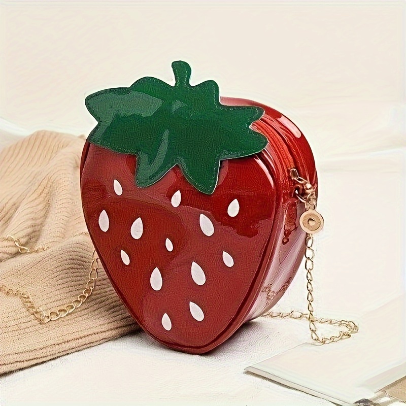 

Strawberry Shaped Crossbody Bag, 3d Cartoon Shoulder Purse, Women's Cute Fruit Bag With Chain Strap