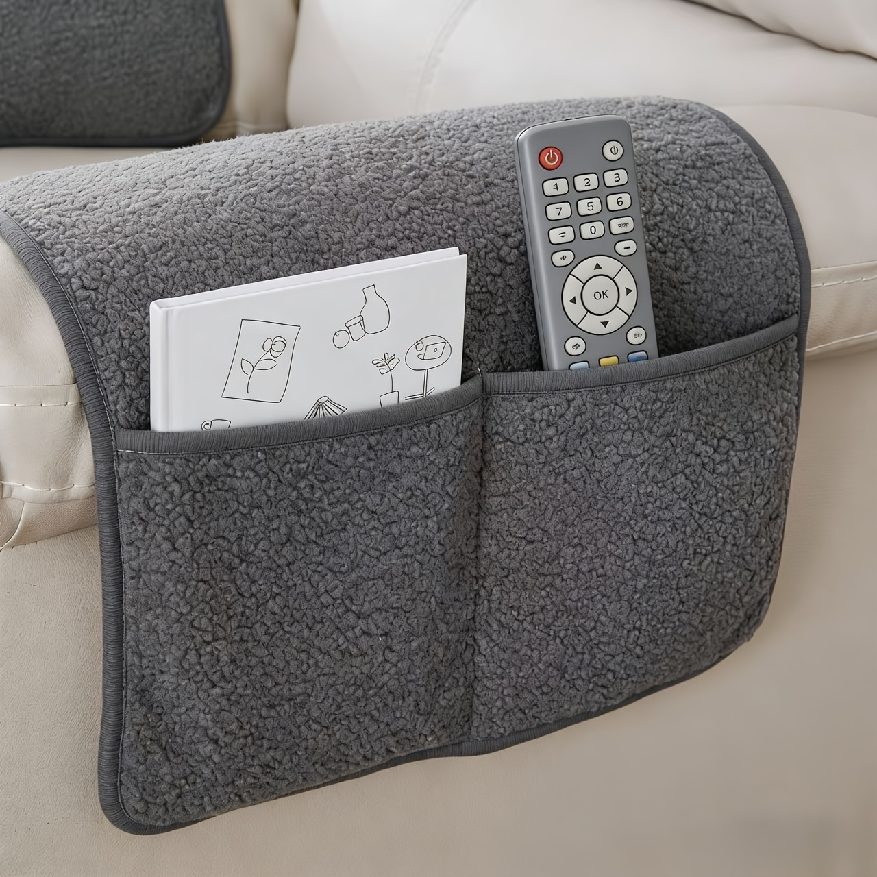 TEMU 1pc Of Lamb Fabric Sofa Armrest Cover With Pockets. Anti-slip And Dust-proof Armrest Storage Bag. Home Decoration Suitable For Living Room,