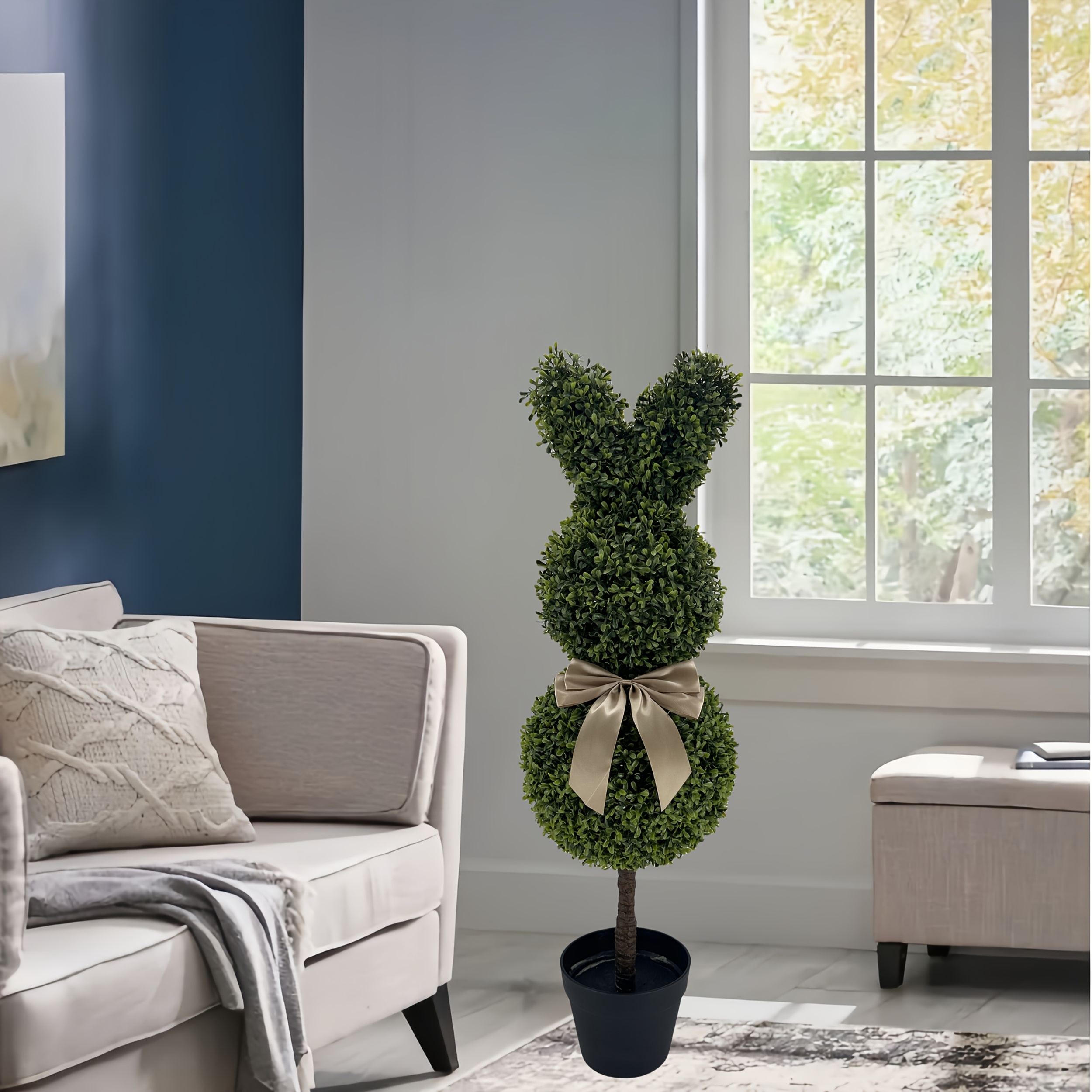1pc, 3ft Artificial Boxwood Rabbit, Artificial Green Plant, Suitable For Easter Decoration, Indoor/outdoor Use