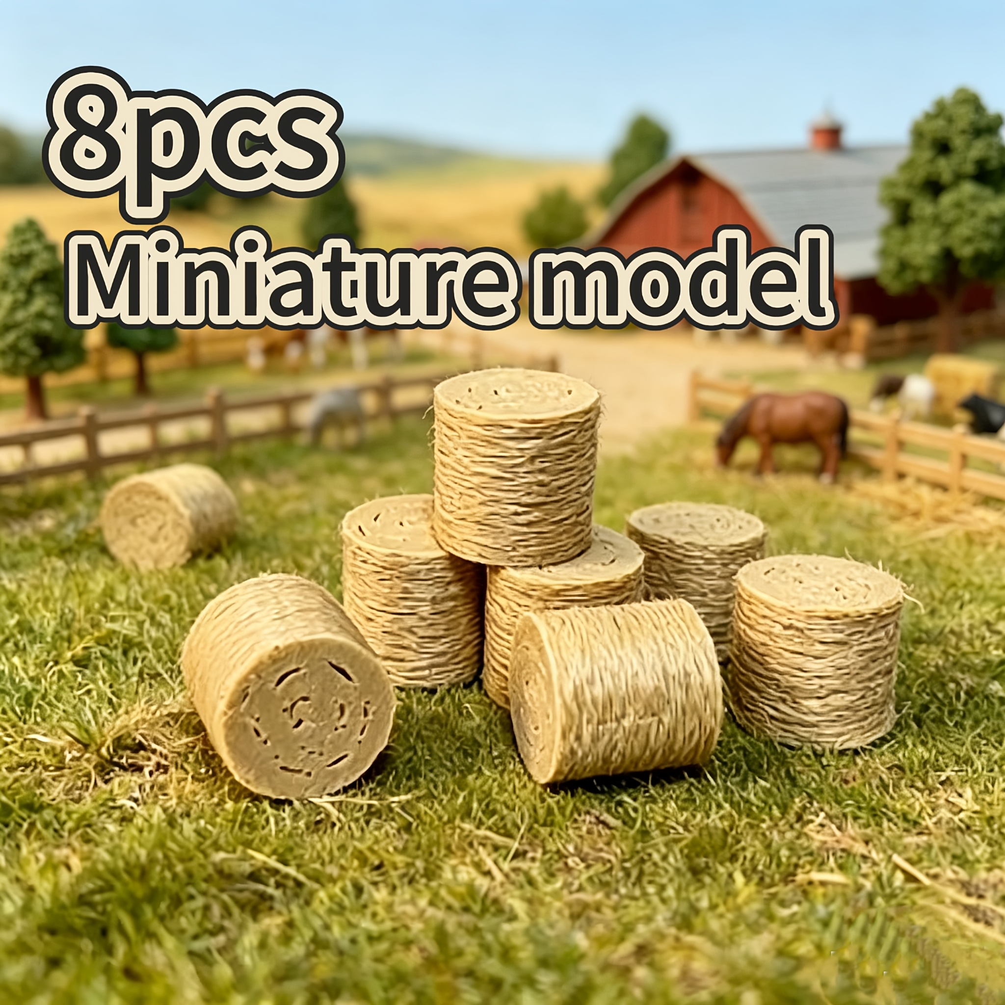 TEMU Set da 8 pezzi, Decorazione paesaggistica in miniatura realistica a forma di pagliaio, Balle di , Accessori per modellini in plastica, Ornamento